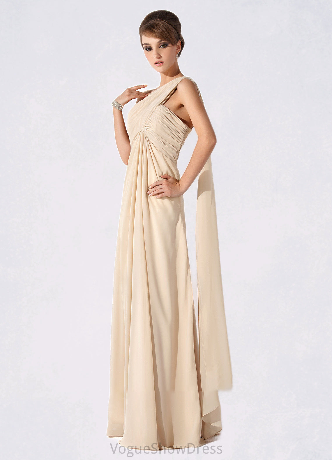 Brooklynn Empire One-Shoulder Floor-Length Chiffon Mother of the Bride Dress With Ruffle DL126P0014777