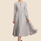 Crystal A-Line Scoop Neck Tea-Length Chiffon Mother of the Bride Dress With Bow(s) DL126P0014779