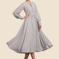 Crystal A-Line Scoop Neck Tea-Length Chiffon Mother of the Bride Dress With Bow(s) DL126P0014779