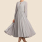 Crystal A-Line Scoop Neck Tea-Length Chiffon Mother of the Bride Dress With Bow(s) DL126P0014779