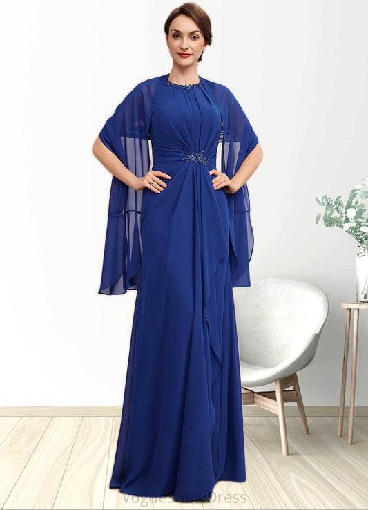 Peyton A-Line Scoop Neck Floor-Length Chiffon Mother of the Bride Dress With Beading Cascading Ruffles DL126P0014781