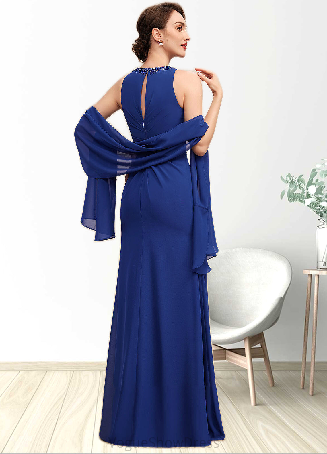 Peyton A-Line Scoop Neck Floor-Length Chiffon Mother of the Bride Dress With Beading Cascading Ruffles DL126P0014781