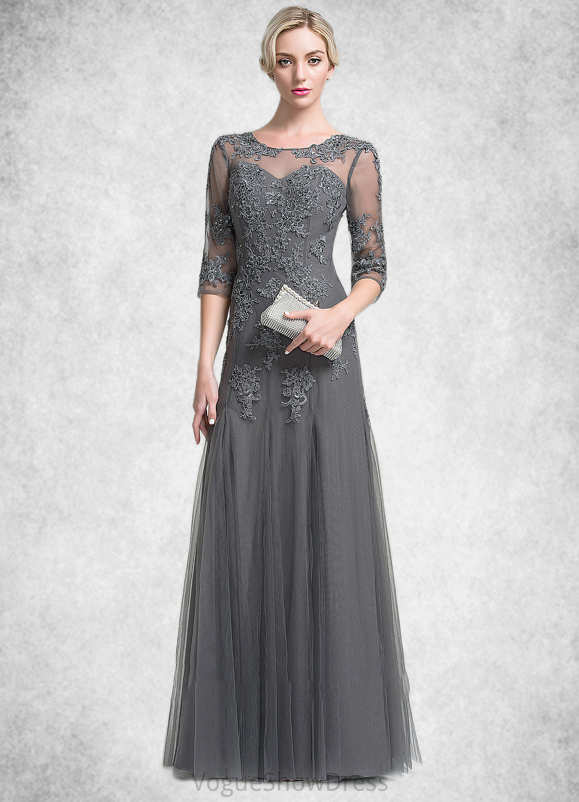 Rylee A-Line/Princess Scoop Neck Floor-Length Tulle Mother of the Bride Dress With Beading Sequins DL126P0014782