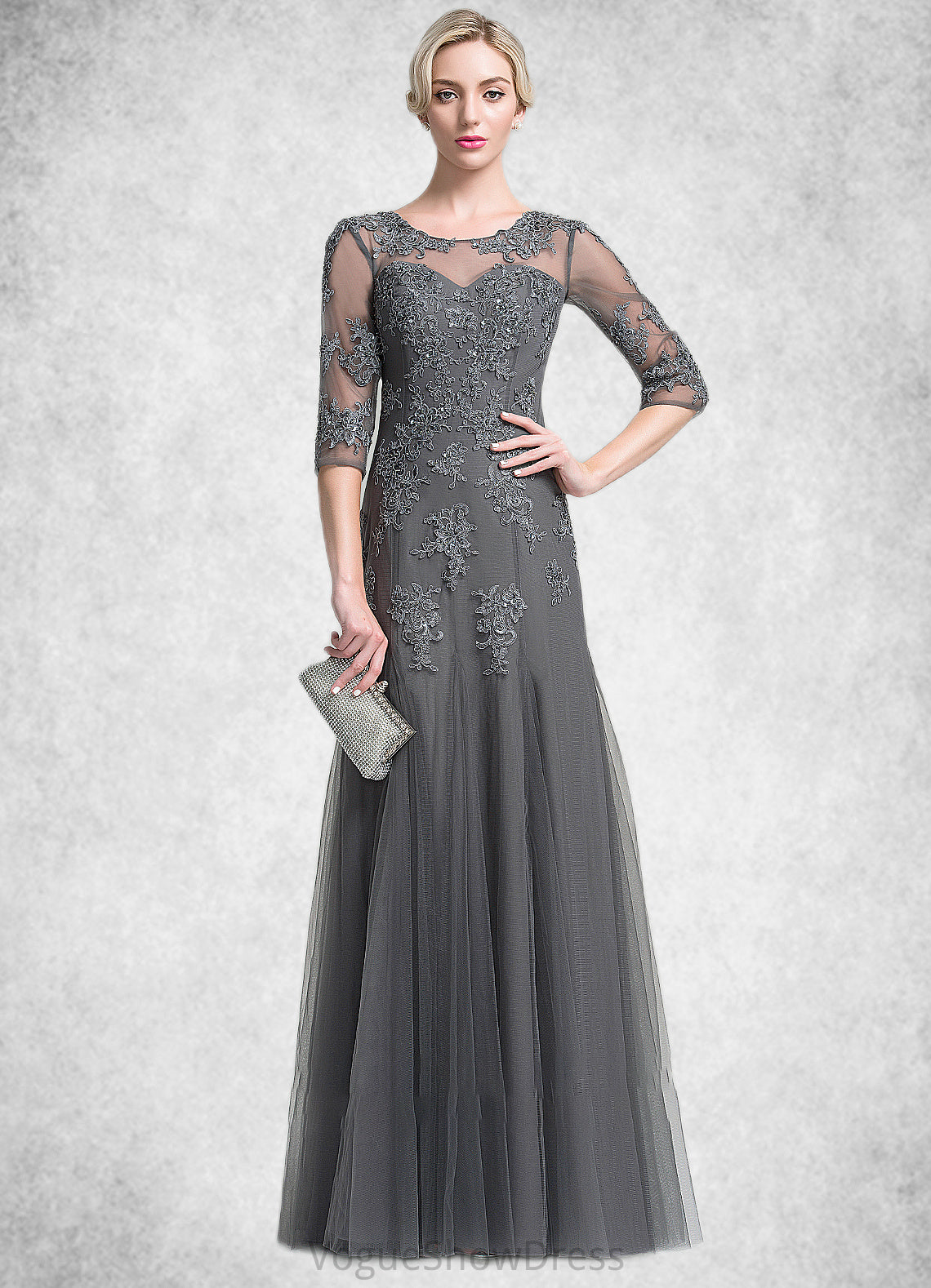 Rylee A-Line/Princess Scoop Neck Floor-Length Tulle Mother of the Bride Dress With Beading Sequins DL126P0014782