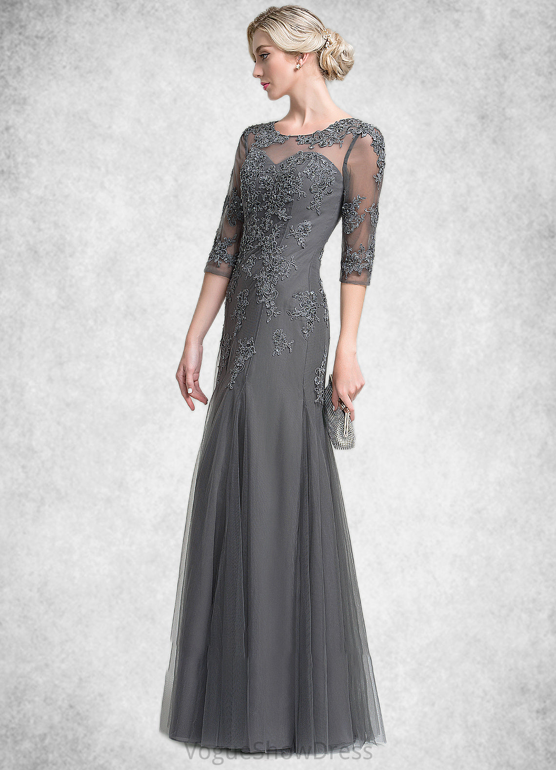 Rylee A-Line/Princess Scoop Neck Floor-Length Tulle Mother of the Bride Dress With Beading Sequins DL126P0014782