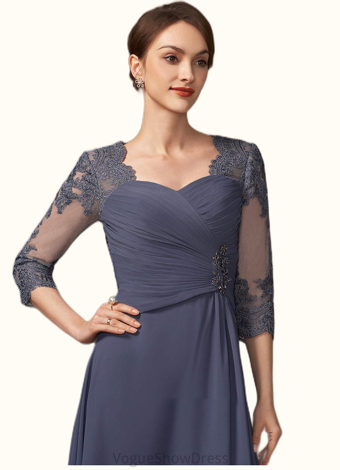 Averi A-Line Sweetheart Asymmetrical Chiffon Lace Mother of the Bride Dress With Beading Sequins DL126P0014783