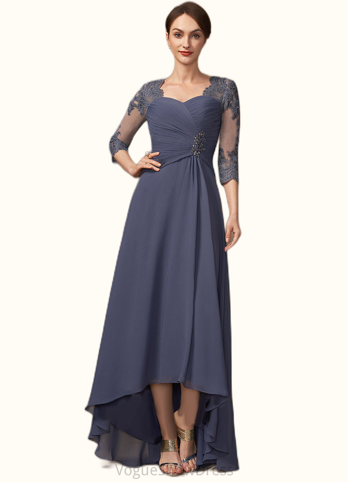 Averi A-Line Sweetheart Asymmetrical Chiffon Lace Mother of the Bride Dress With Beading Sequins DL126P0014783