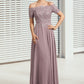 Aiyana A-Line Off-the-Shoulder Floor-Length Chiffon Lace Mother of the Bride Dress With Beading Sequins DL126P0014785