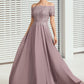 Aiyana A-Line Off-the-Shoulder Floor-Length Chiffon Lace Mother of the Bride Dress With Beading Sequins DL126P0014785