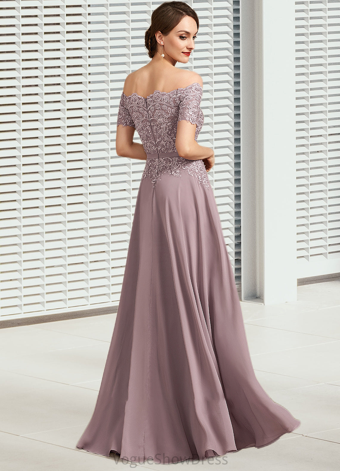 Aiyana A-Line Off-the-Shoulder Floor-Length Chiffon Lace Mother of the Bride Dress With Beading Sequins DL126P0014785