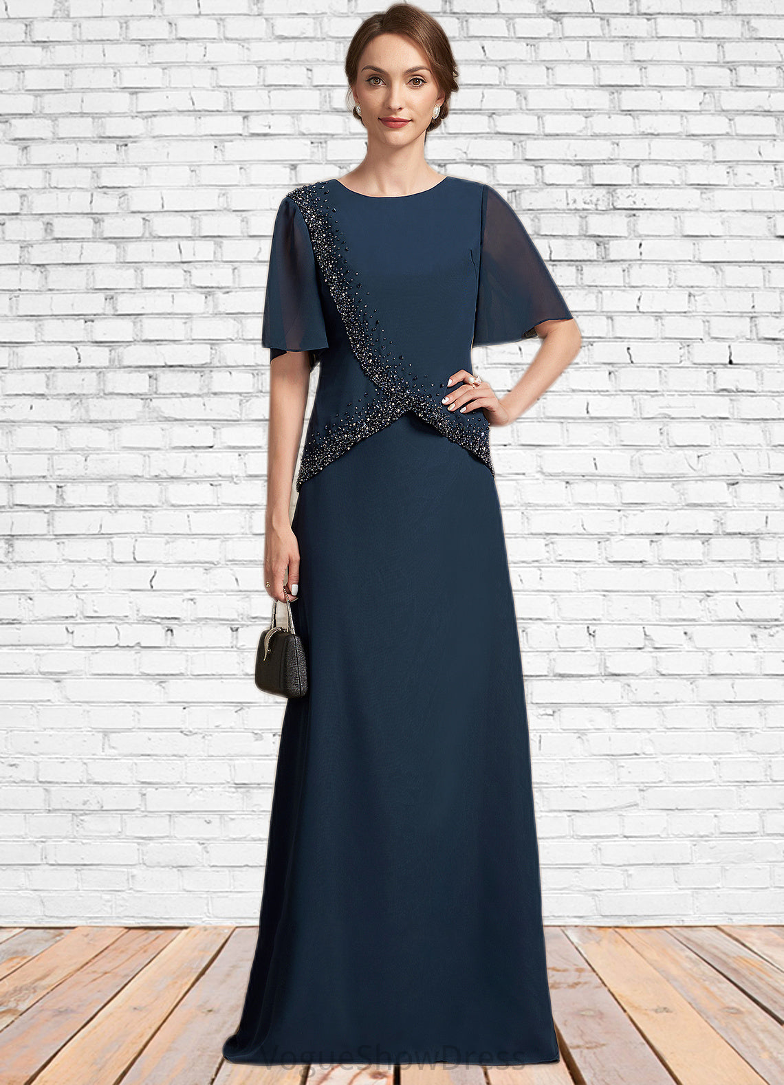 Jode A-Line Scoop Neck Floor-Length Chiffon Mother of the Bride Dress With Beading Sequins DL126P0014787