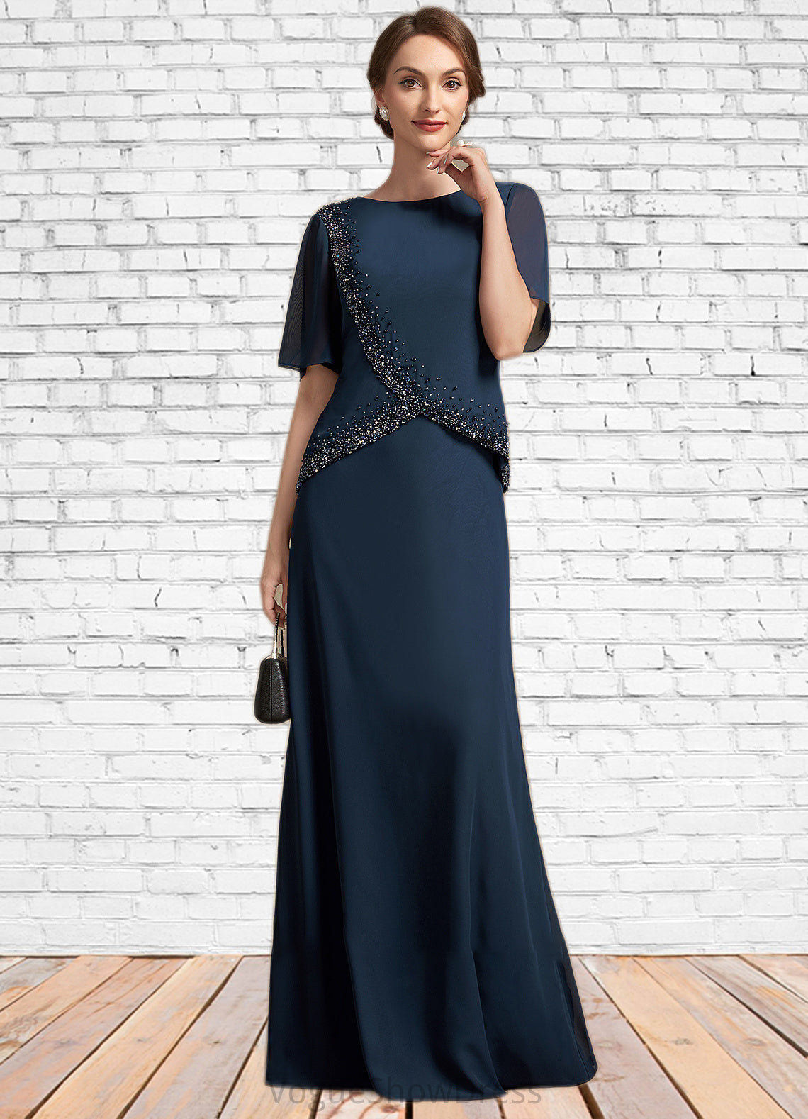 Jode A-Line Scoop Neck Floor-Length Chiffon Mother of the Bride Dress With Beading Sequins DL126P0014787