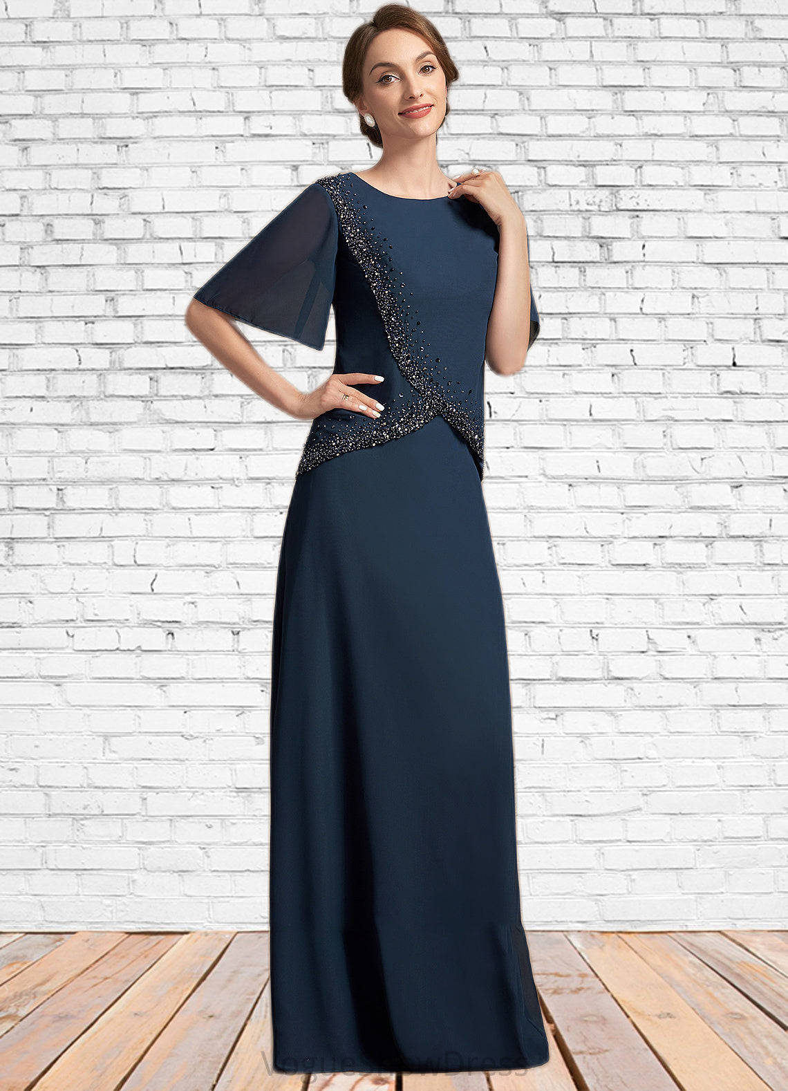 Jode A-Line Scoop Neck Floor-Length Chiffon Mother of the Bride Dress With Beading Sequins DL126P0014787