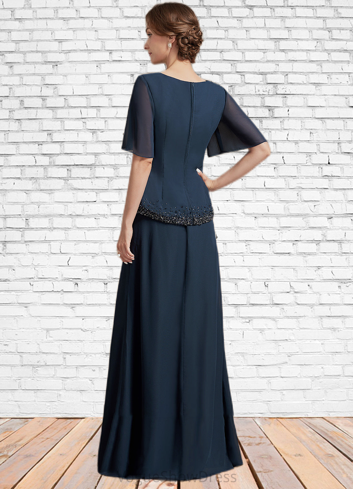 Jode A-Line Scoop Neck Floor-Length Chiffon Mother of the Bride Dress With Beading Sequins DL126P0014787