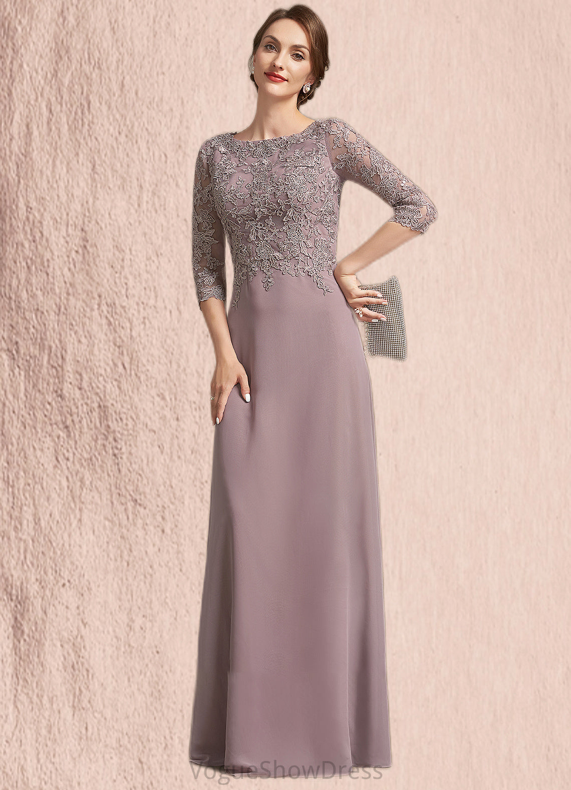 Madyson A-Line Scoop Neck Floor-Length Chiffon Lace Mother of the Bride Dress DL126P0014788