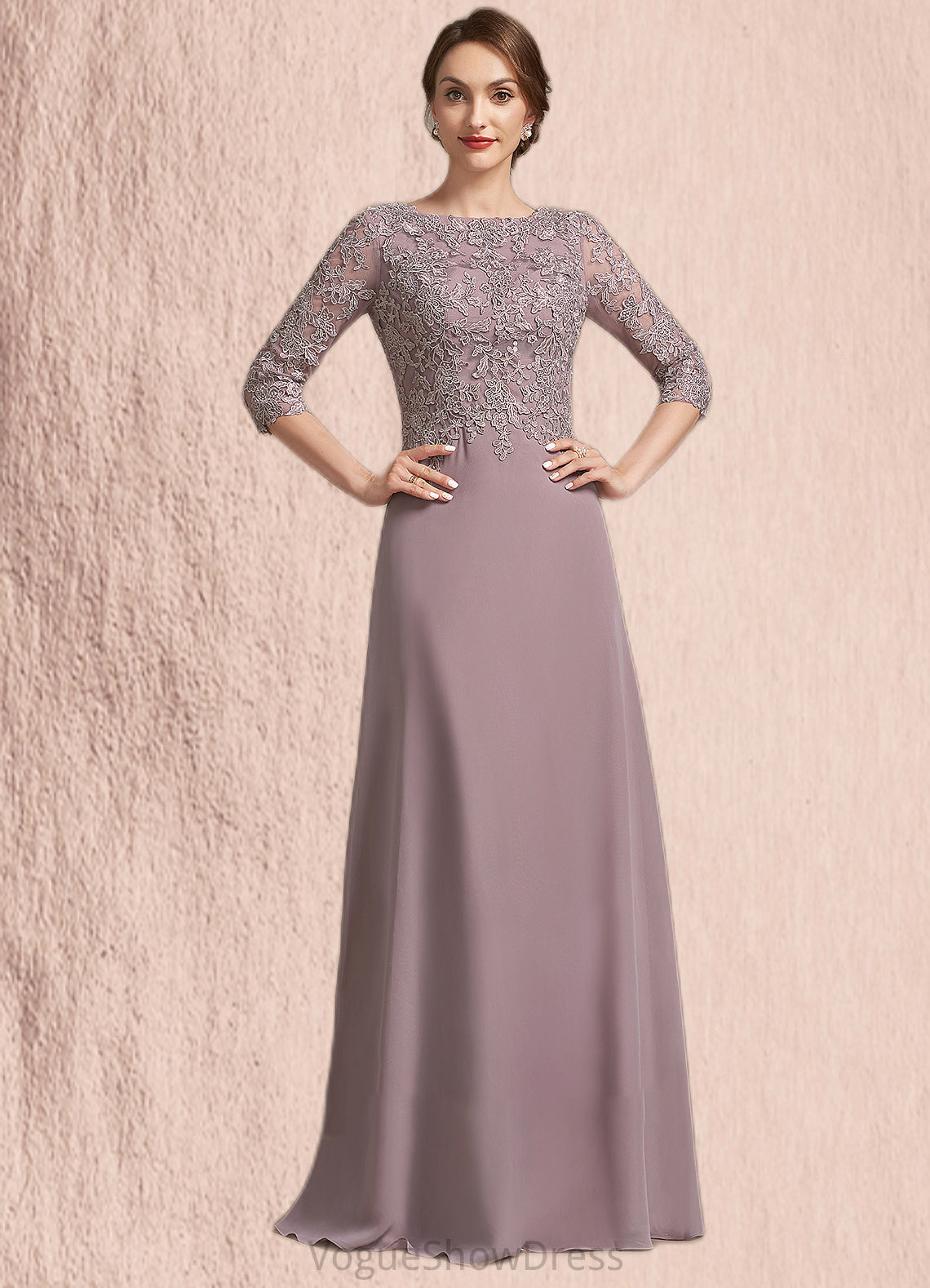 Madyson A-Line Scoop Neck Floor-Length Chiffon Lace Mother of the Bride Dress DL126P0014788