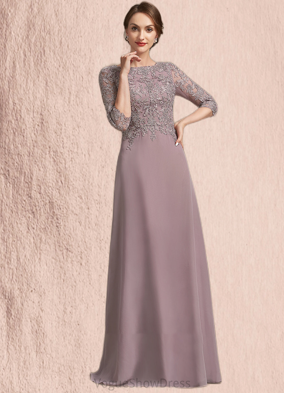 Madyson A-Line Scoop Neck Floor-Length Chiffon Lace Mother of the Bride Dress DL126P0014788