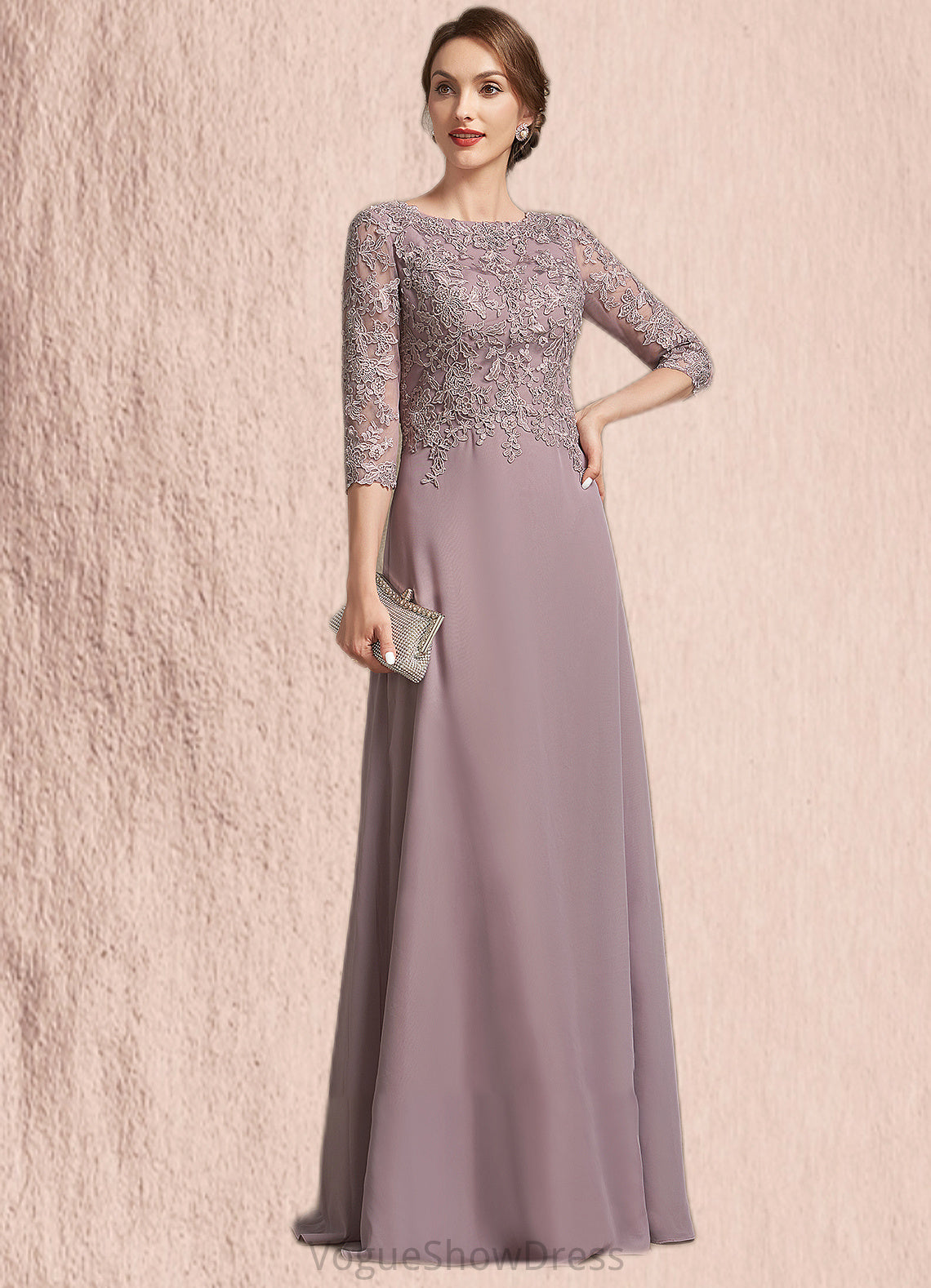 Madyson A-Line Scoop Neck Floor-Length Chiffon Lace Mother of the Bride Dress DL126P0014788