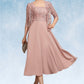 Gillian A-Line Square Neckline Tea-Length Chiffon Lace Mother of the Bride Dress With Beading Sequins DL126P0014789