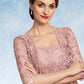 Gillian A-Line Square Neckline Tea-Length Chiffon Lace Mother of the Bride Dress With Beading Sequins DL126P0014789