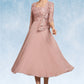 Gillian A-Line Square Neckline Tea-Length Chiffon Lace Mother of the Bride Dress With Beading Sequins DL126P0014789