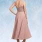 Gillian A-Line Square Neckline Tea-Length Chiffon Lace Mother of the Bride Dress With Beading Sequins DL126P0014789