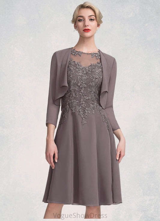 Madelyn A-Line Scoop Neck Knee-Length Chiffon Lace Mother of the Bride Dress DL126P0014790