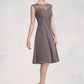 Madelyn A-Line Scoop Neck Knee-Length Chiffon Lace Mother of the Bride Dress DL126P0014790