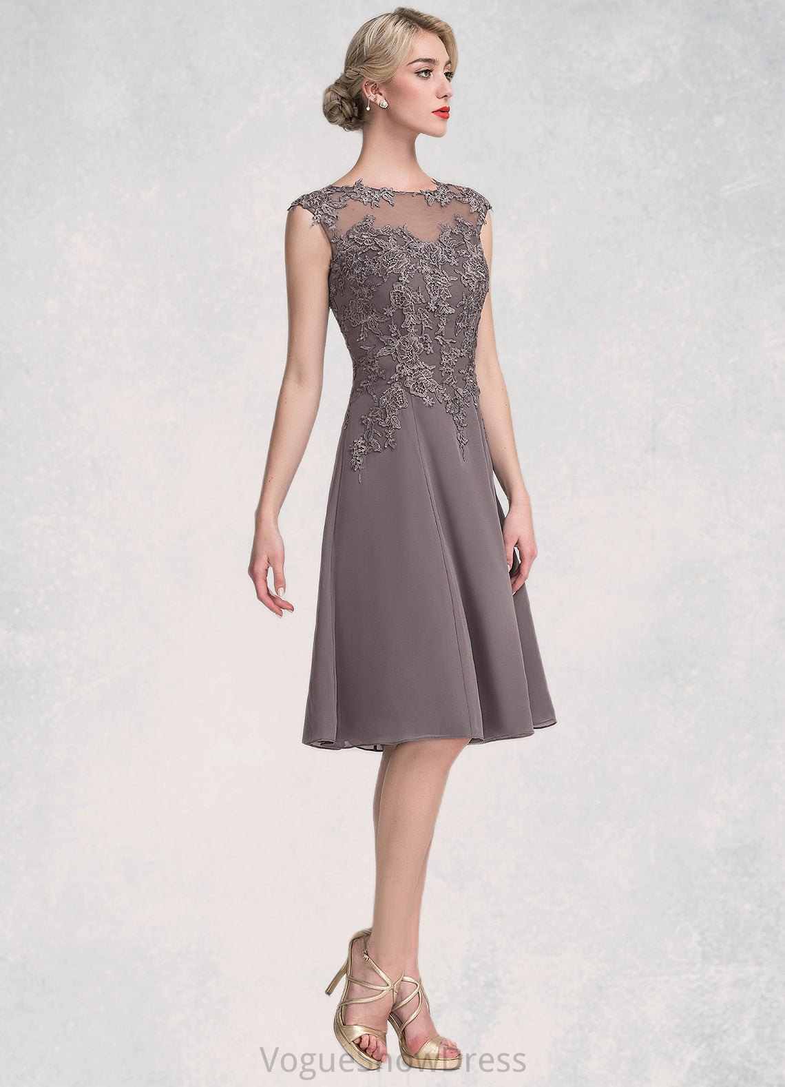 Madelyn A-Line Scoop Neck Knee-Length Chiffon Lace Mother of the Bride Dress DL126P0014790