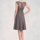 Madelyn A-Line Scoop Neck Knee-Length Chiffon Lace Mother of the Bride Dress DL126P0014790