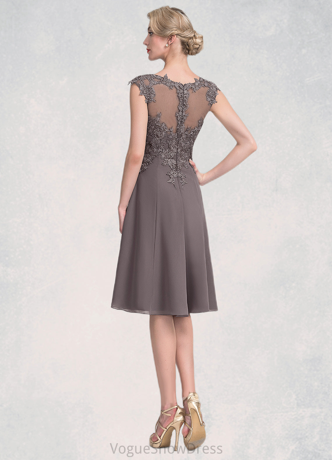 Madelyn A-Line Scoop Neck Knee-Length Chiffon Lace Mother of the Bride Dress DL126P0014790