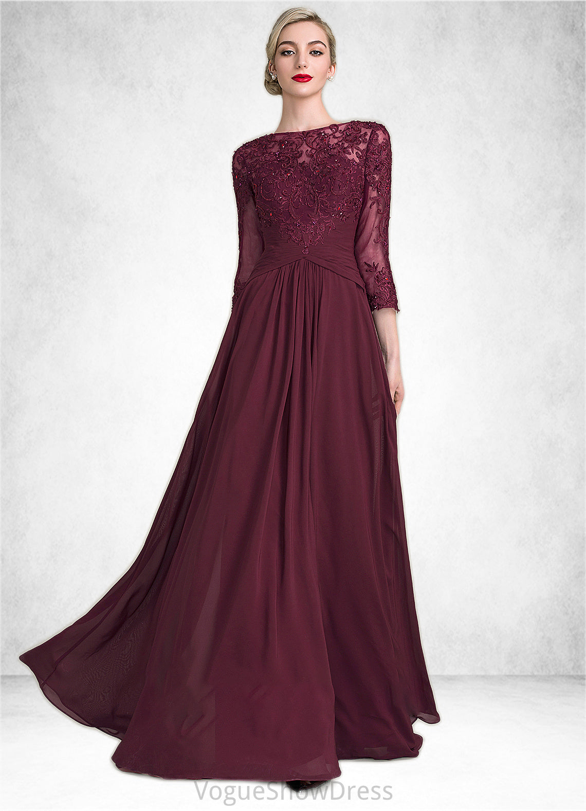 Cora A-Line Scoop Neck Floor-Length Chiffon Lace Mother of the Bride Dress With Ruffle Beading Sequins DL126P0014792