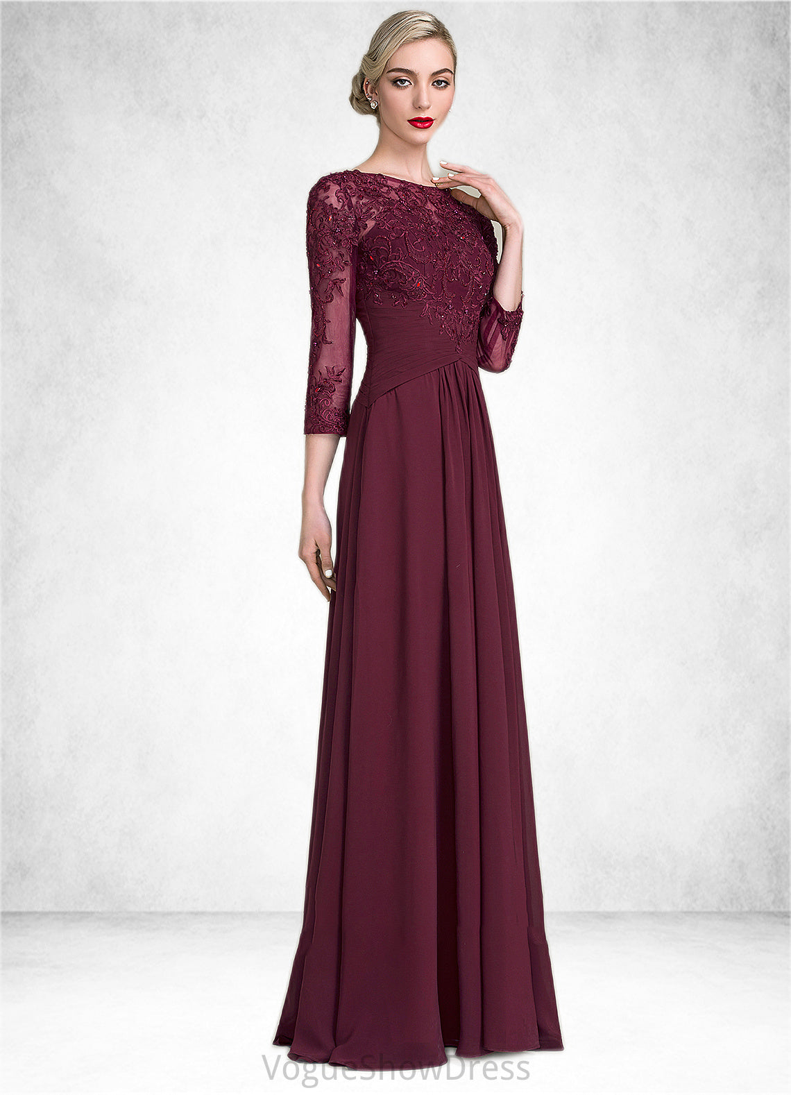 Cora A-Line Scoop Neck Floor-Length Chiffon Lace Mother of the Bride Dress With Ruffle Beading Sequins DL126P0014792