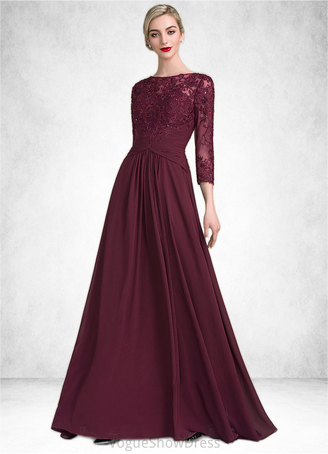 Cora A-Line Scoop Neck Floor-Length Chiffon Lace Mother of the Bride Dress With Ruffle Beading Sequins DL126P0014792