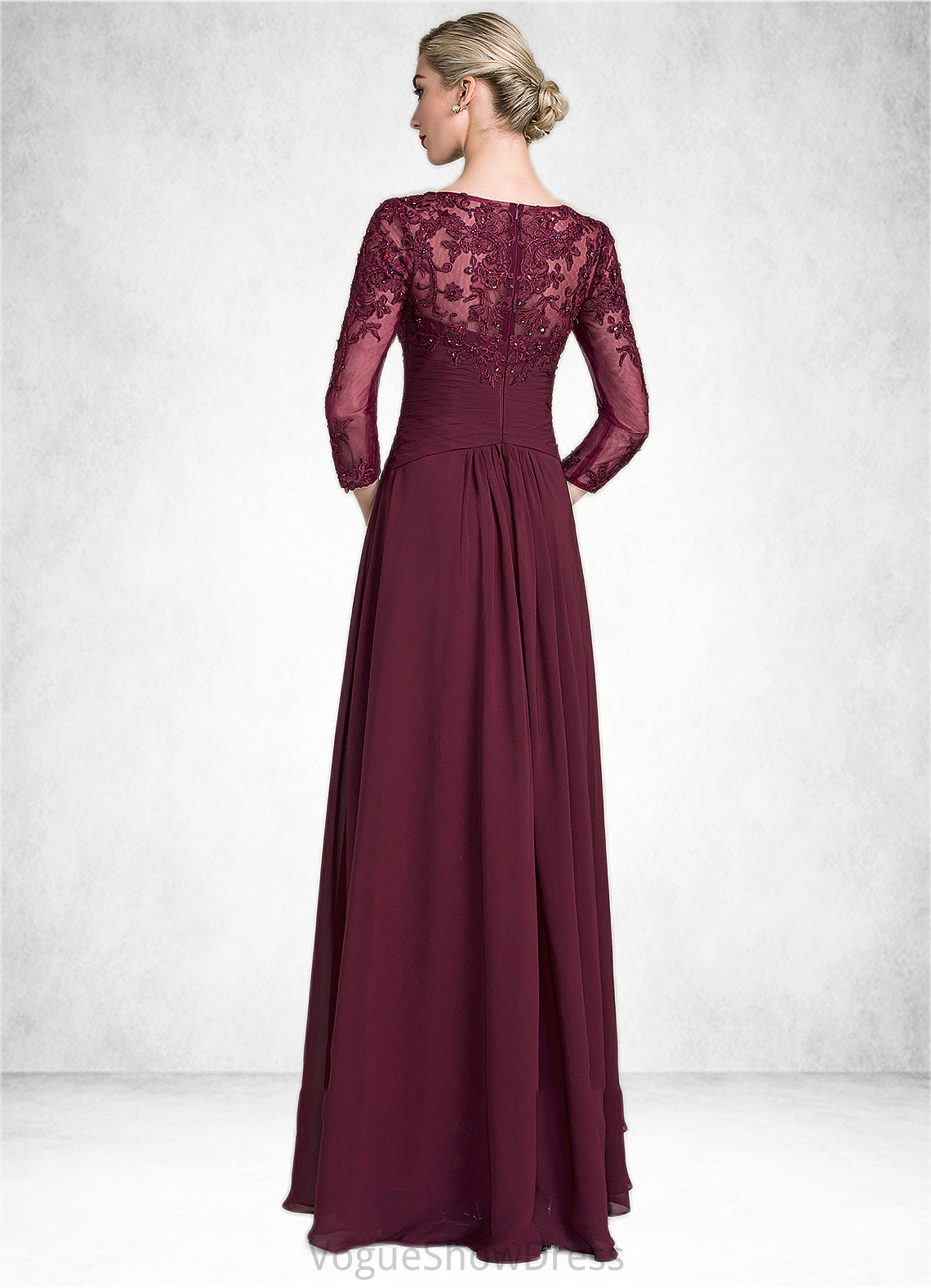 Cora A-Line Scoop Neck Floor-Length Chiffon Lace Mother of the Bride Dress With Ruffle Beading Sequins DL126P0014792