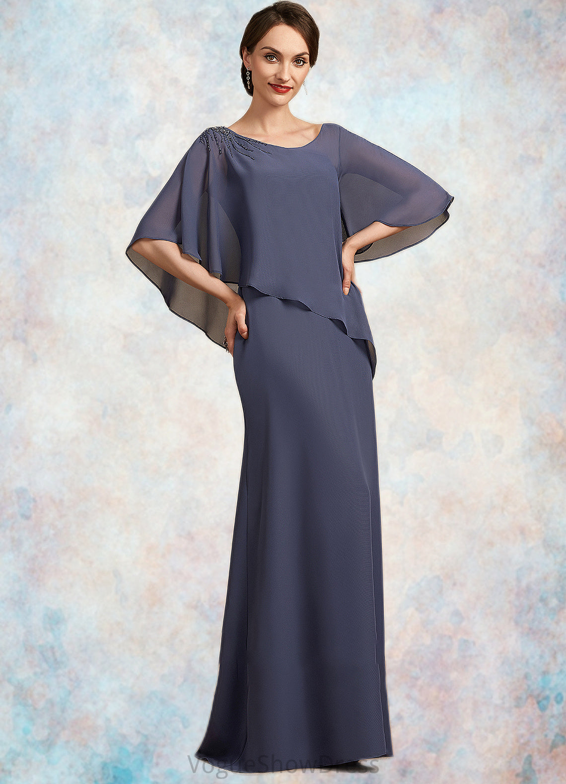 Millicent A-Line Scoop Neck Floor-Length Chiffon Mother of the Bride Dress With Beading DL126P0014793