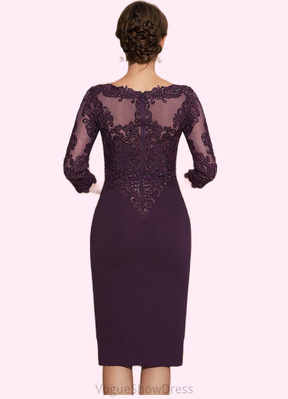 Lia Sheath/Column Scoop Neck Knee-Length Chiffon Lace Mother of the Bride Dress With Beading DL126P0014794