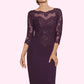 Lia Sheath/Column Scoop Neck Knee-Length Chiffon Lace Mother of the Bride Dress With Beading DL126P0014794