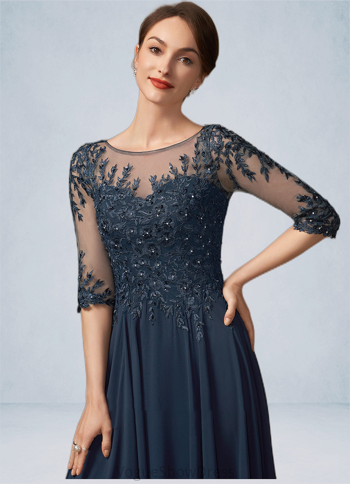 Marely A-Line Scoop Neck Floor-Length Chiffon Lace Mother of the Bride Dress With Beading Sequins DL126P0014795