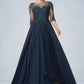 Marely A-Line Scoop Neck Floor-Length Chiffon Lace Mother of the Bride Dress With Beading Sequins DL126P0014795