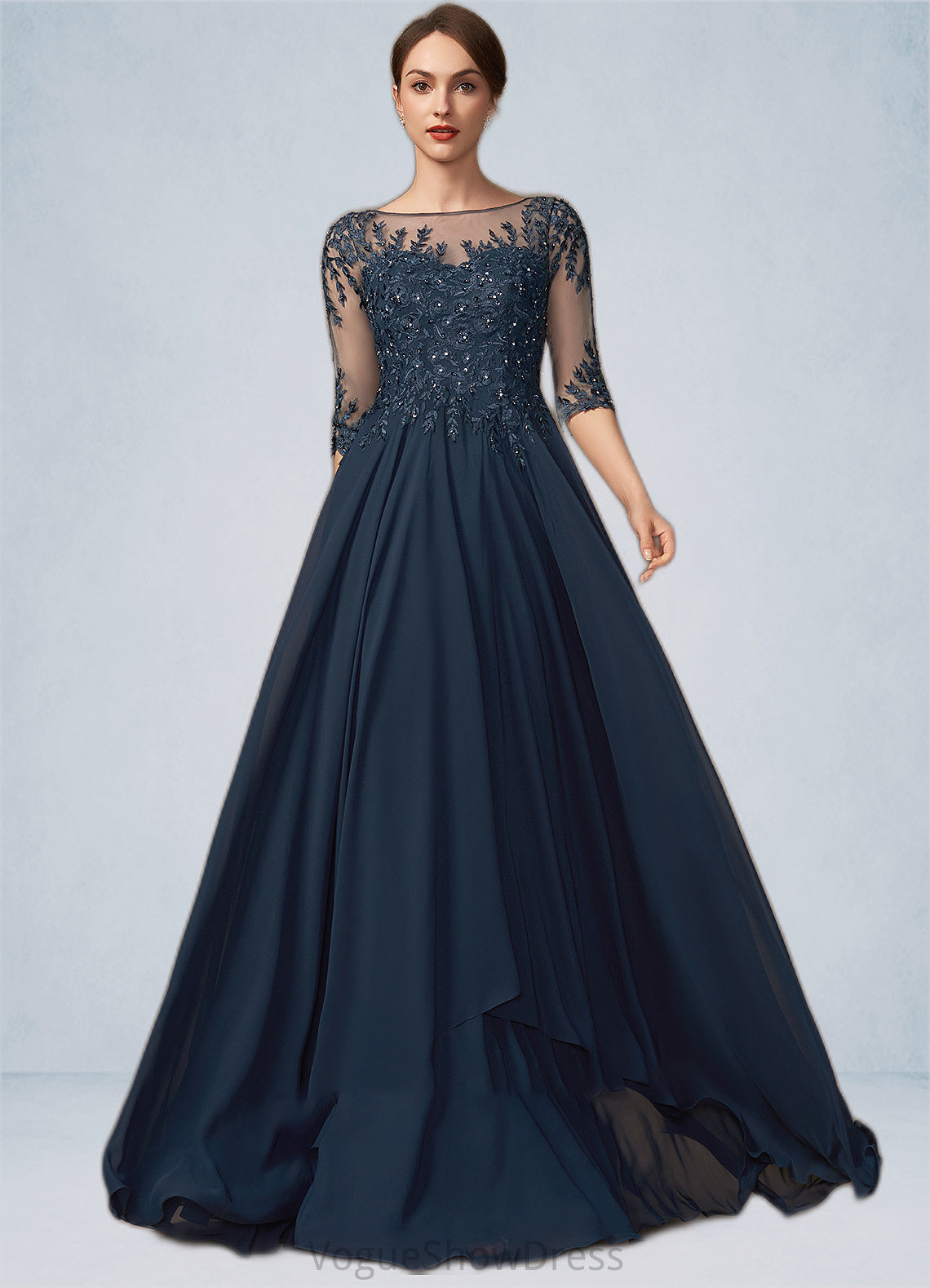 Marely A-Line Scoop Neck Floor-Length Chiffon Lace Mother of the Bride Dress With Beading Sequins DL126P0014795