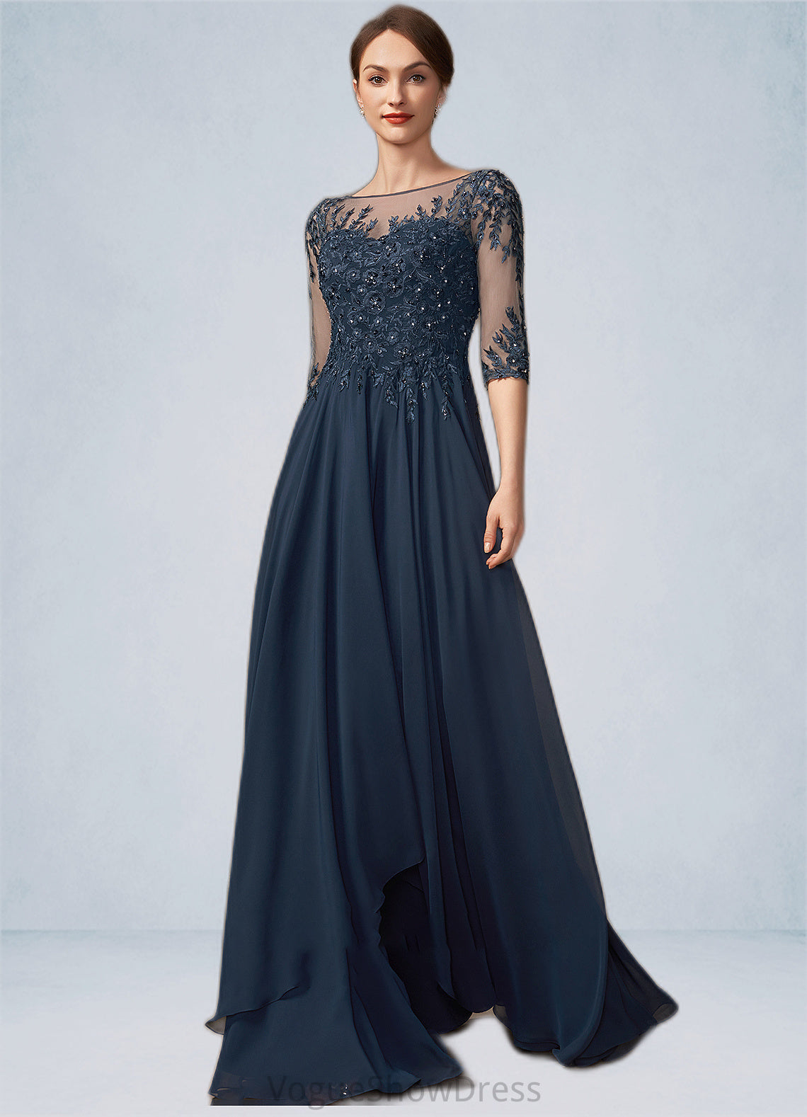 Marely A-Line Scoop Neck Floor-Length Chiffon Lace Mother of the Bride Dress With Beading Sequins DL126P0014795