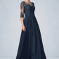 Marely A-Line Scoop Neck Floor-Length Chiffon Lace Mother of the Bride Dress With Beading Sequins DL126P0014795