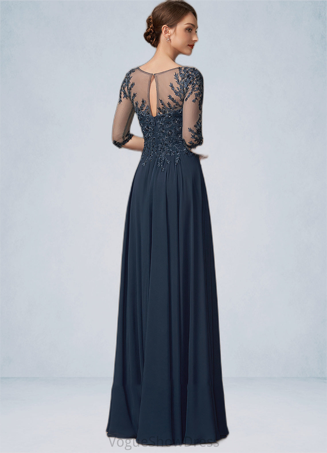 Marely A-Line Scoop Neck Floor-Length Chiffon Lace Mother of the Bride Dress With Beading Sequins DL126P0014795