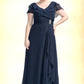 Millicent A-Line V-neck Floor-Length Chiffon Mother of the Bride Dress With Crystal Brooch Cascading Ruffles DL126P0014796