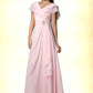 Millicent A-Line V-neck Floor-Length Chiffon Mother of the Bride Dress With Crystal Brooch Cascading Ruffles DL126P0014796