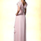 Millicent A-Line V-neck Floor-Length Chiffon Mother of the Bride Dress With Crystal Brooch Cascading Ruffles DL126P0014796