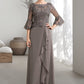 Lila A-Line Scoop Neck Floor-Length Chiffon Lace Mother of the Bride Dress With Beading Cascading Ruffles DL126P0014797