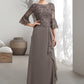 Lila A-Line Scoop Neck Floor-Length Chiffon Lace Mother of the Bride Dress With Beading Cascading Ruffles DL126P0014797