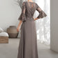 Lila A-Line Scoop Neck Floor-Length Chiffon Lace Mother of the Bride Dress With Beading Cascading Ruffles DL126P0014797